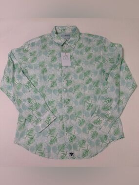 NWT Pink House Mustique Shirt Mens M Monkey & Palms 100% Linen Button Up